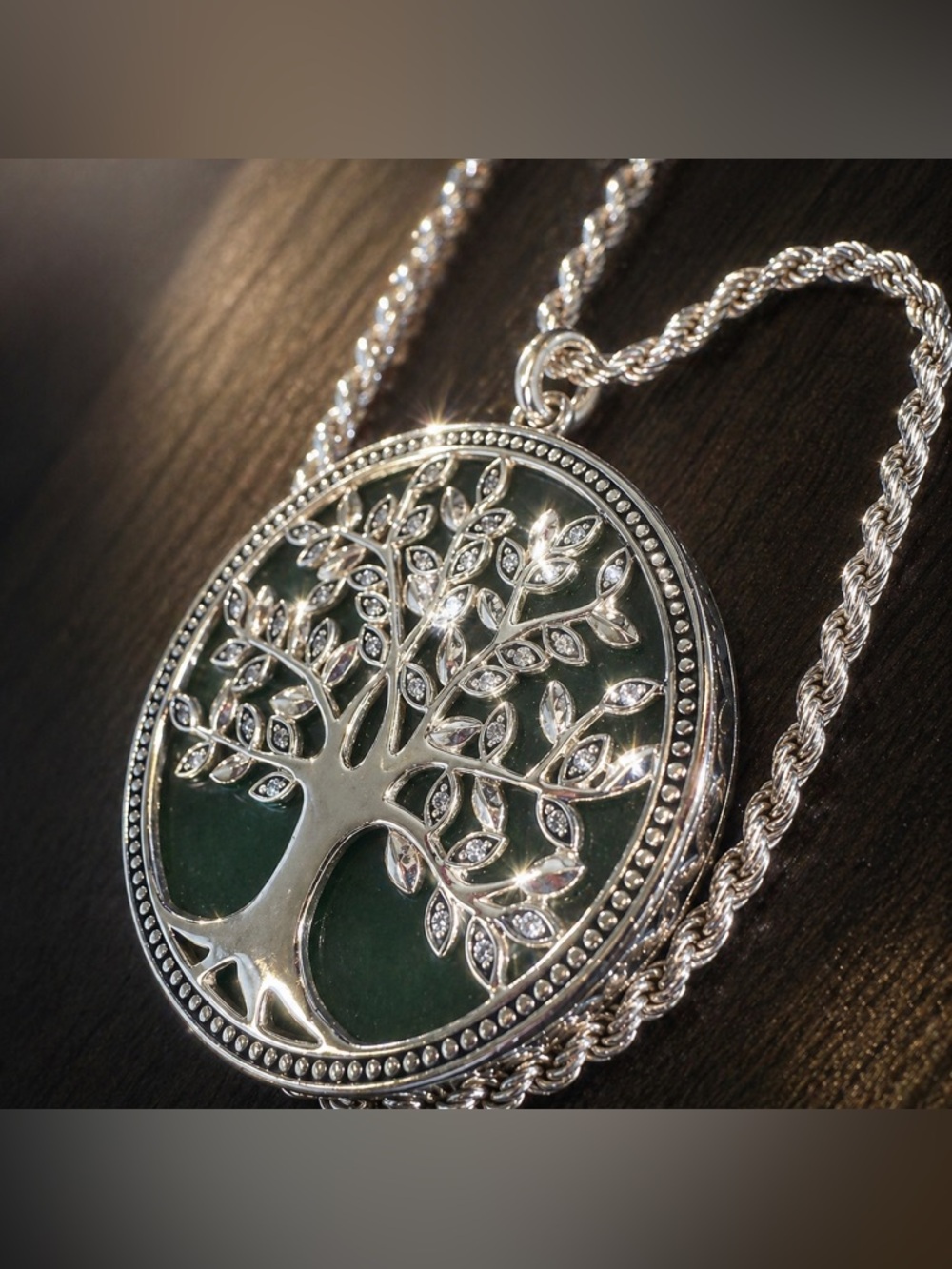Thomas Sabo Tree of Life Necklace 925 Sterling Silver Green Stone 45cm / 18“